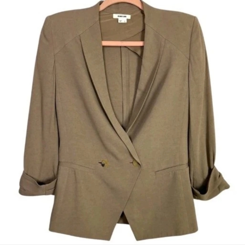 HELMUT LANG Tan Beige Viscose Crepe Roll-Up Sleeve Blazer Women's SZ 4